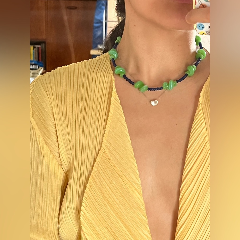 SOLD Vintage Murano glass collar necklace blue green